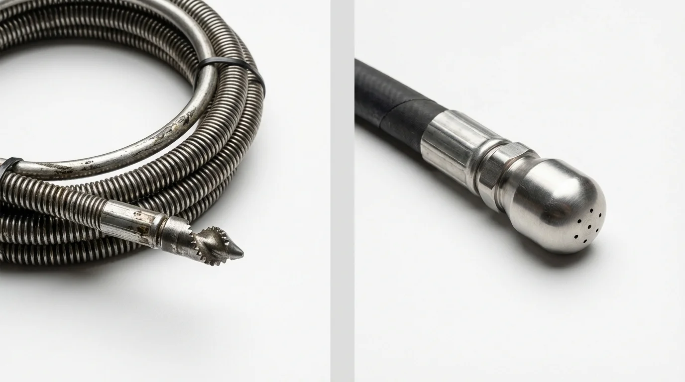 Drain snake cable and hydro jetting nozzle used for drain cleaning in Marina del Rey, CA