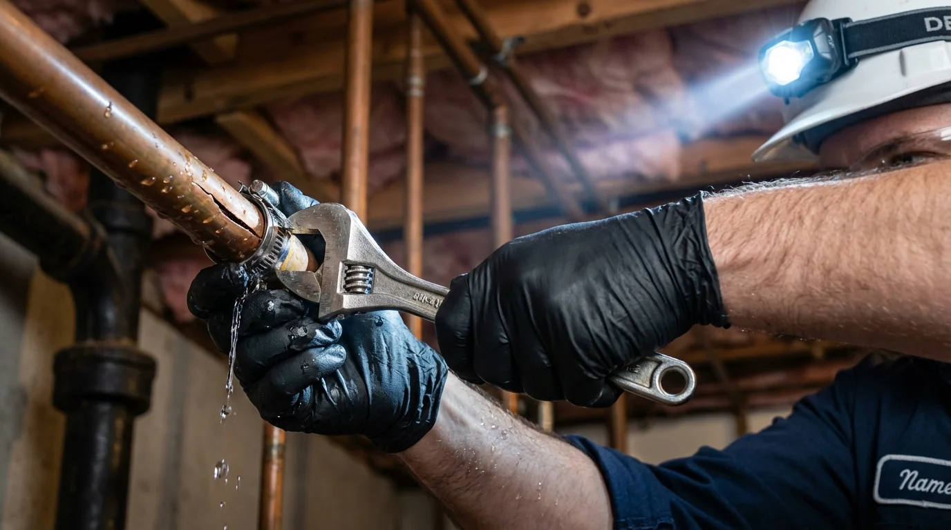 Emergency pipe clamp repair being performed by a Johns Plumbing LLC plumber in Marina del Rey
