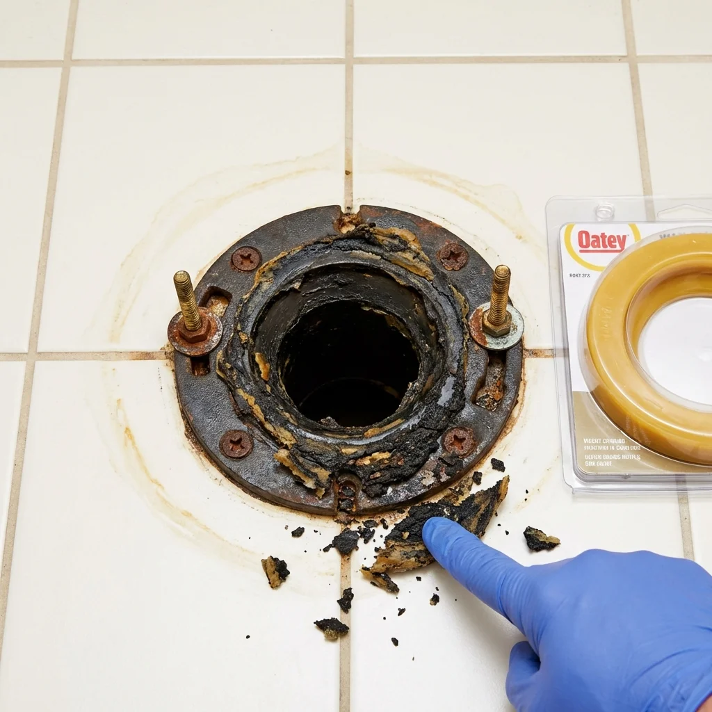 Failed wax ring showing water seepage at the base of a toilet in a Marina del Rey, CA home